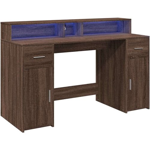 vidaXL Radni stol s LED svjetlima smeđa boja hrasta 140x55x91cm drveni Cijene