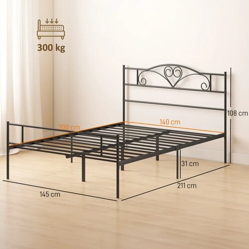  Metalni okvir kreveta s uzglavljem nosivost 300 kg 145D x 211&amp;Scaron; x 106V cm crni Slike