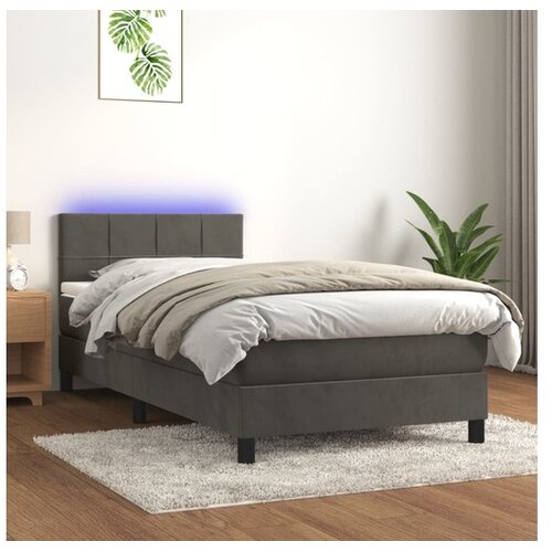  Box spring postelja z vzmetnico LED temno siva 80x200 cm žamet Cene