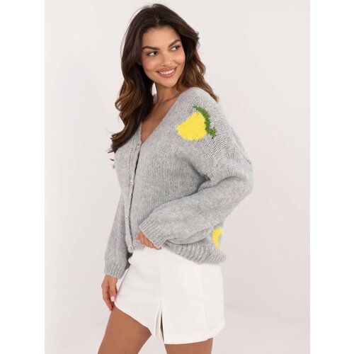 Fashion Hunters Grey women's patterned sweater with button fastening Slike