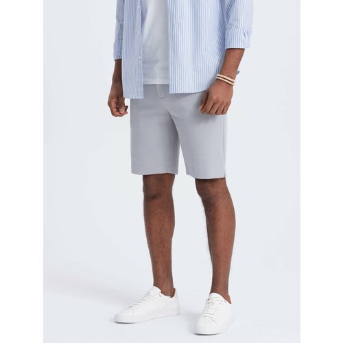 Ombre Men's SLIM FIT structured knit shorts - light grey Cene