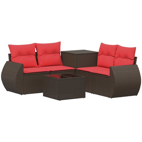  Set sofe 6 kom. Smeđa i crvena Poli Rattan i čelik Slike