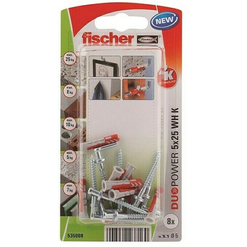 Fischer Duopower Komplet tipli (Promjer tiple: 5 mm, Duljina tiple: 25 mm, Kutna kuka, 8 Kom.) Cijene