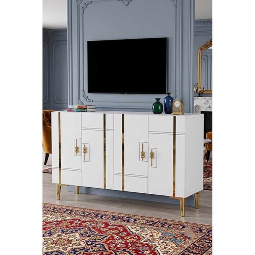 Hanah home komoda Ilay 120, 120 cm, bela / zlatna Cene
