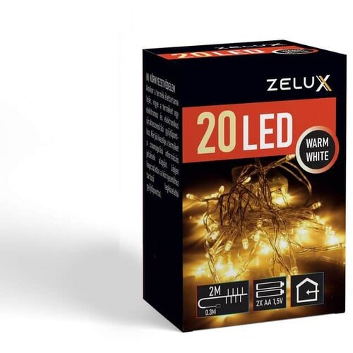 Zelux Novoletne lučke na baterije 20 LED 2m toplo bele zelen kabel 2x AA Slike