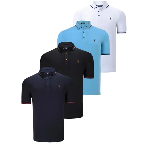 Dewberry QUADRUPLE SET T8586 MEN'S T-SHIRT-BLACK-WHITE-NAVY-LIGHT BLUE