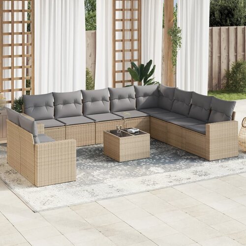 vidaXL 11-dijelni set vrtnih sofa od poliratana s jastucima bež Cijene