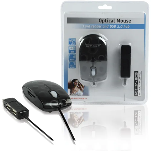 Konig Optički miš 800dpi + 2 x USB HUB i čitačem kartica – CMP-MOUSE HUB10