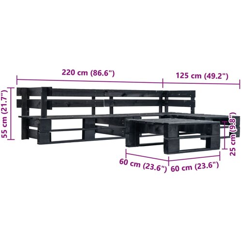  4-dijelna vrtna garnitura od paleta crna drvena Slike
