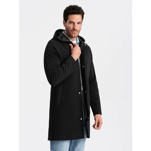 Ombre Men's hooded coat in fine pinstripe - black Slike