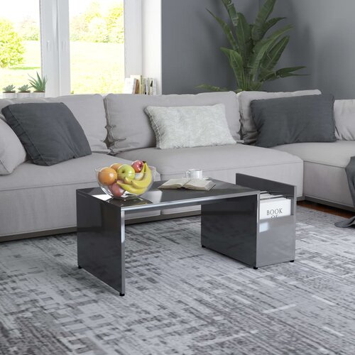 Furnova Klubska mizica visok sijaj siva 90x45x35 cm iverna plošča, (21915281) Cene