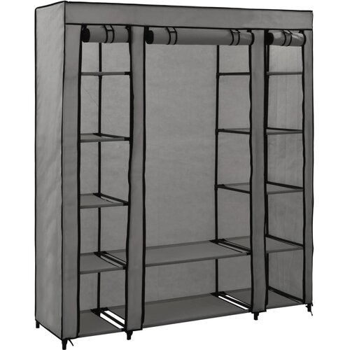 vidaXL garderobna omara s predelki in palicami siva 150x45x176cm blago Cene