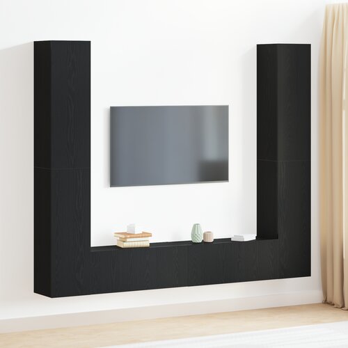 VidaXL 6-delni TV kabinet set črn hrast inženirski les, TV stenske omare (set 2) - Črn hrast, 80x30x30 cm, narejeno iz inženirskega lesa, montažne TV omare - 2 kosa črn hrast, 30.5x30x90 cm, narejeno iz inženirskega lesa Slike