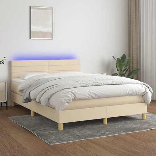 The Living Store Box spring postelja z vzmetnico LED krem 140x200 cm blago - Box Spring Postelja, (21515182)