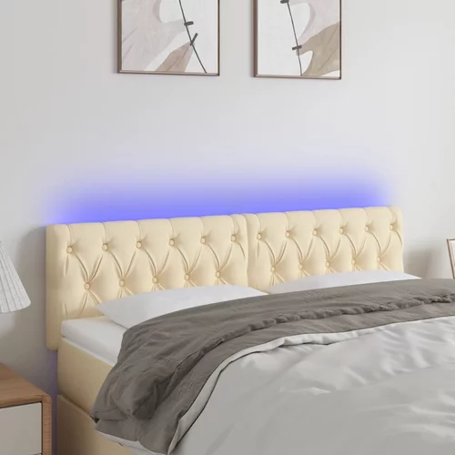 vidaXL LED posteljno vzglavje krem 160x7x78/88 cm blago