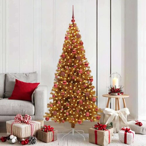 vidaXL Božično drevo med 300 LED z stojalom Zlata 180 cm PET Cene