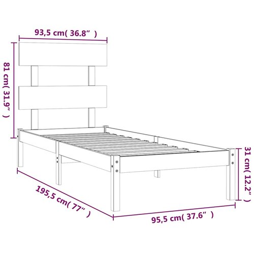  Okvir za krevet bijeli od masivnog drva 90 x 190 cm mali Slike