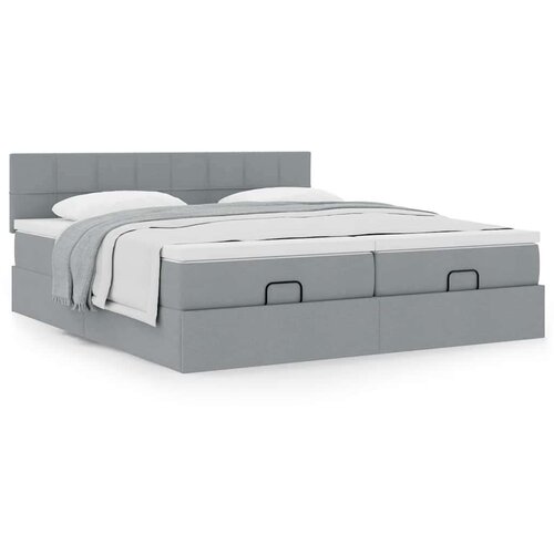 vidaXL Otomanski posteljni okvir z vzmetnicami siv 200x200 cm blago Cene