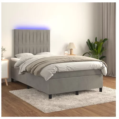  Box spring postelja z vzmetnico LED svetlo siva 120x200cm žamet