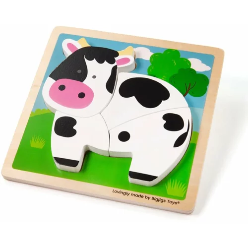 Bigjigs Toys Chunky Lift-Out Puzzle Cow aktivna umetaljka od drva 12 m+ 1 kom