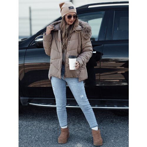 DStreet Women's winter jacket FIXMIX quilted with hood dark beige Cene