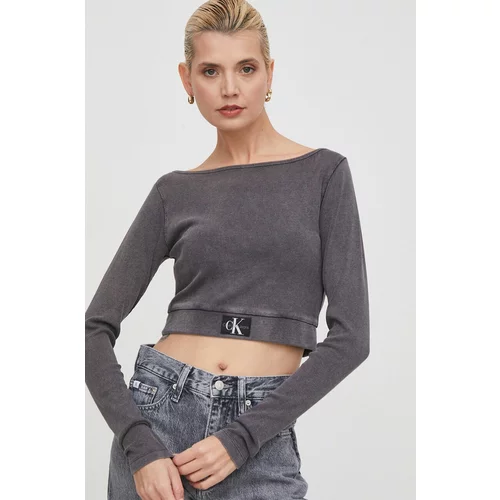 Calvin Klein Jeans Majica z dolgimi rokavi ženski, siva barva