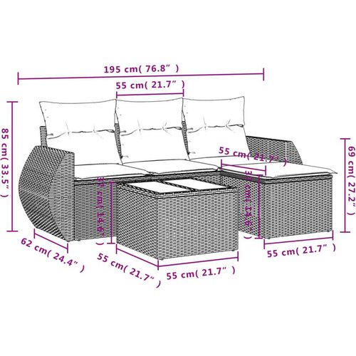 VidaXL 5-dijelni set vrtnih sofa s jastucima poliratan smeđi Slike