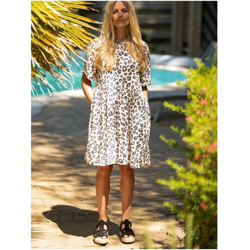 Brakeburn White Women's Short Dress with Animal Pattern - Women