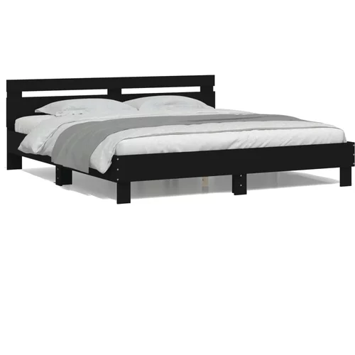 vidaXL Okvir kreveta s uzglavljem i LED svjetlima crni 200 x 200 cm