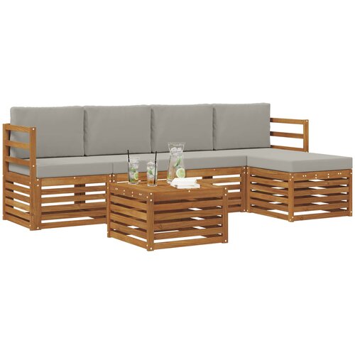  Set vanjskih sofa 6 kom. Prirodna i svjetlosiva Bijela 59 x 59 x 37 cm Slike