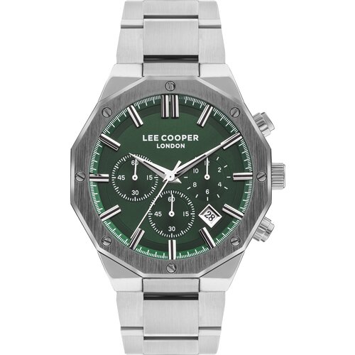Lee Cooper Muški ručni sat, Kvarcni mehanizam, 44mm, Zeleno kućište, Srebrne boje, LC07807.380 Cene