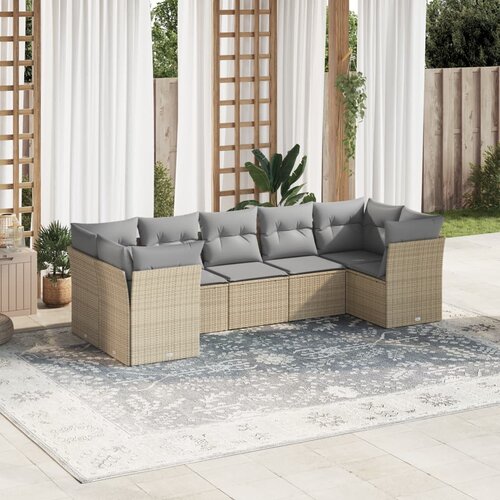 vidaXL 7-dijelni set vrtnih sofa od poliratana s jastucima bež Cijene