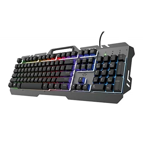 Trust Zaupajte tipkovnici GXT 853 ESCA z osvetlitvijo, kovinsko zunanjostjo, RGB LED Rainbow Effect, membrana, španska postavitev Qwerty, računalnik, računalnik, (21019549)