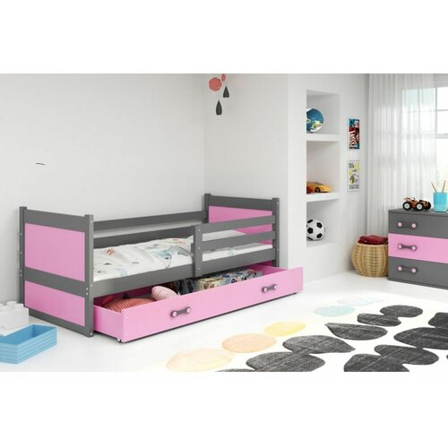 Rico drveni dečiji krevet - sivo - roza - 190x80cm 2R49JAQ Slike