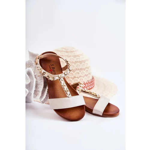 Kesi Children's Leather Sandals With Buckle Beige Letto