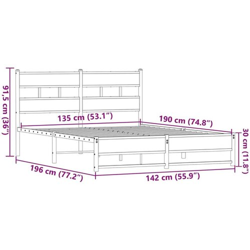 VidaXL Metalni okvir kreveta bez madraca smeđi hrast 135x190 cm Slike