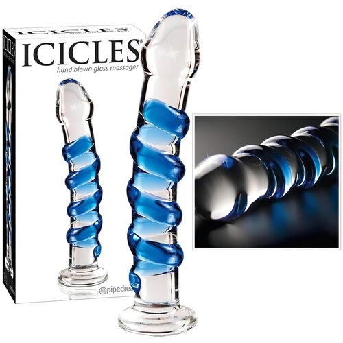Icicles br. 5 - spiralni stakleni dildo (prozirno-plavi) Cene