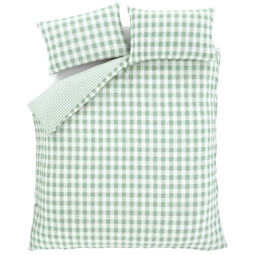 Catherine Lansfield Zelena podaljšana posteljnina za zakonsko posteljo iz krepa 230x220 cm Seersucker Gingham Check – Cene