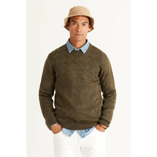 AC&Co / Altınyıldız Classics Men's Khaki Standard Fit Regular Cut Crew Neck Jacquard Knitwear Sweater Cene