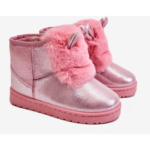Kesi Girls' Snow Warm Boots with Fur With Ears Pink Betty