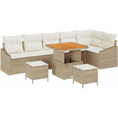  9-dijelni Vrtni Sofa Set s Jastucima Bež Poli Ratan Acacia 2-sjedalna Vrtna Sofa s Jastucima Bež Poli Ratan 3-dijelni Vrtni Se Cene