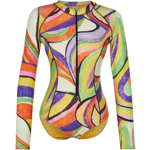 Trendyol Abstract Patterned Zippered Long Sleeve Surf Swimsuit
