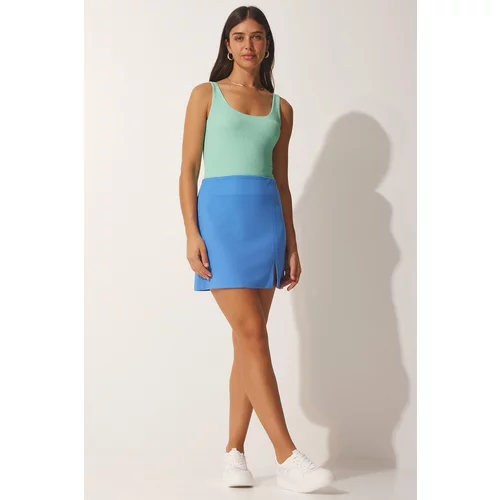 Happiness İstanbul Women's Sky Blue Slit Mini Skirt