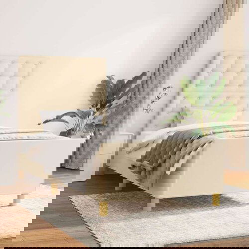 Posteljni okvir z vzglavjem krem 100x200 cm blago, (20905874) Slike