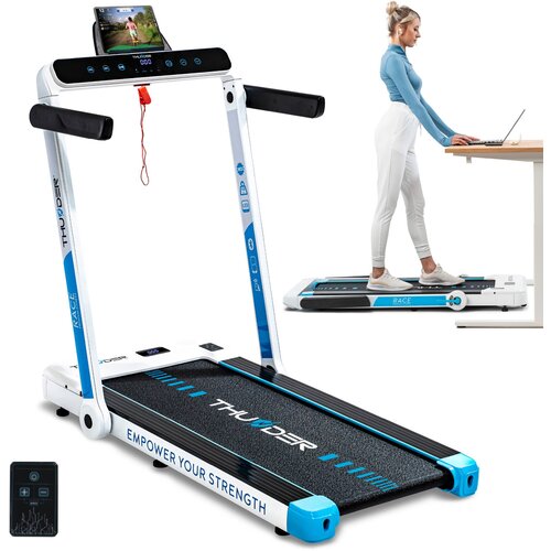 THUNDER Električna pod-biro zložljiva tekalna steza &reg; RACE-WHITE&ndash; 14 km/h, 2 KM, 14 cm nizka zasnova, Bluetooth, nosilnost 130 kg, (5000089504) Cene