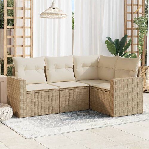 VidaXL 4-dijelni set vrtnih sofa s jastucima bež od poliratana Slike