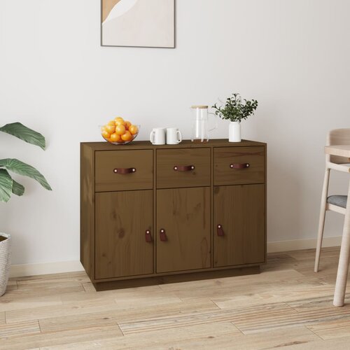  Komoda smeđa boja meda 100 x 40 x 75 cm od masivne borovine Slike