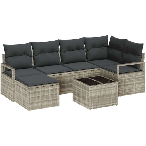  7-dijelni set vrtnog kauča s jastučićima sivi Poly Rattan Kauč za dvoje s prostorom za pohranu i jastučićima sivi Poly Rattan Cene