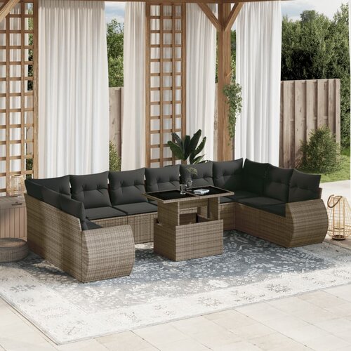 vidaXL 11-dijelni set vrtnih sofa od poliratana s jastucima sivi Cijene