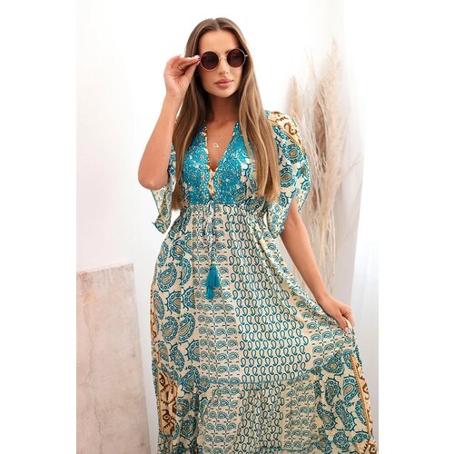 Kesi Włoski Women&amp;#039;s viscose dress with short sleeves turquoise Slike